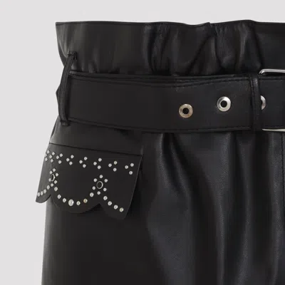 Marni Studded Leather Mini Skirt With Belted Paperbag Waist In Black