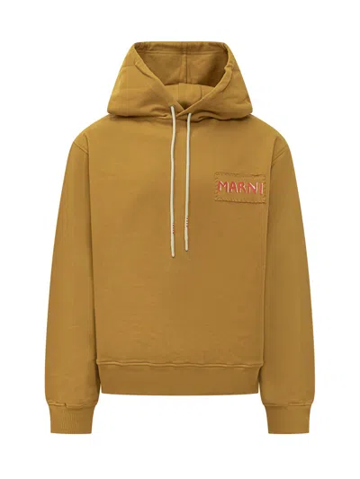 Marni Stylish Hooded Sweatshirt With Logo Print In Giallo