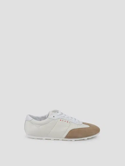 Marni Smooth Polyamide Sneakers With Suede Accents In White