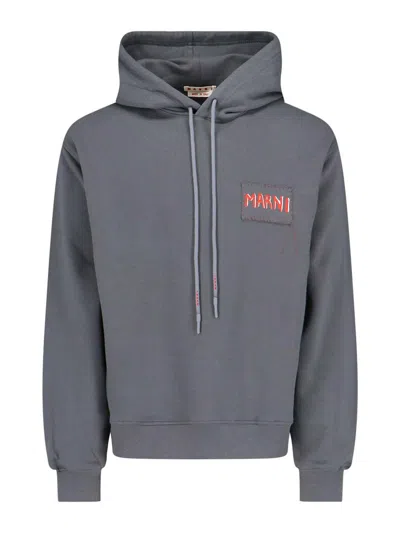Marni Logo Hooded Sweatshirt In Grey