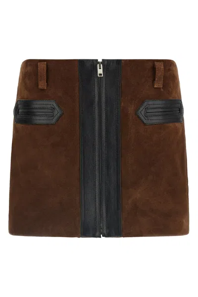 Marni Suede And Leather Mini Skirt In Brown