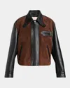 Marni Black Leather Jacket With Split-leather Front Panel In Black