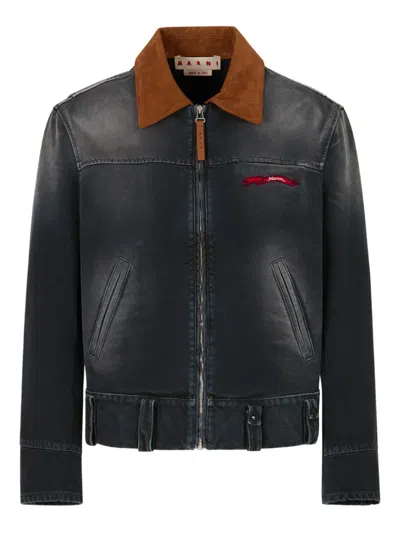 Marni Black Canvas Jacket With Contrast Collar In Gray