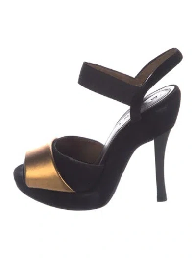 Pre-owned Marni Suede Colorblock Pattern Slingback Pumps In Blue
