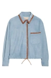 Marni Suede Drawstring Overshirt In Blue