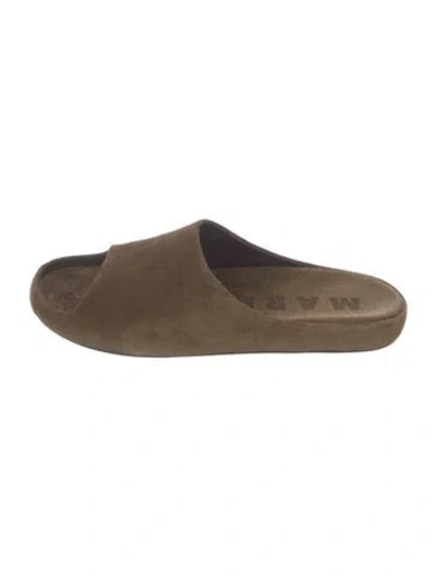 Pre-owned Marni Suede Embroidered Accent Slides In Brown