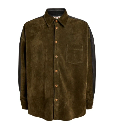 Marni Suede-leather Shirt In Green