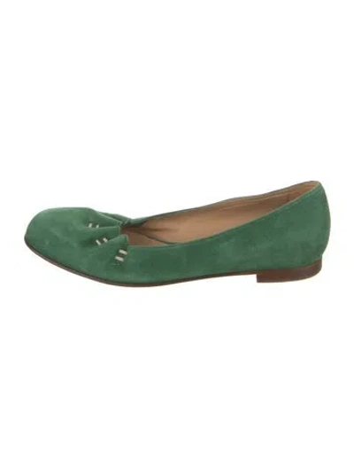 Pre-owned Marni Suede Leather Trim Embellishment Ballet Flats In Green