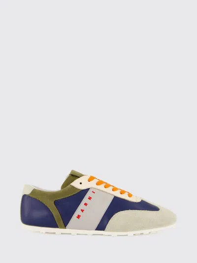 Marni Suede Low-top Sneakers With An Abstract Pattern And Embroidered Logo In Multi