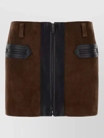 Marni Suede Mini Skirt Belt Loops Contrast Panel In Brown