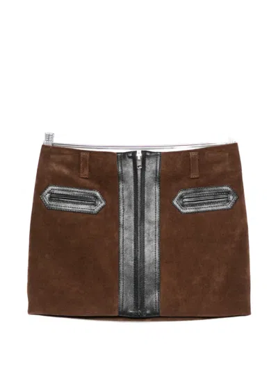 Marni Leather-trimmed Suede Mini Skirt In Brown