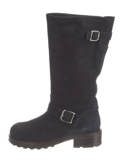 Pre-owned Marni Suede Moto Boots In Blue