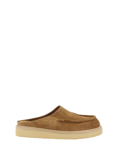 Marni Men Suede Mules In Gold Brown