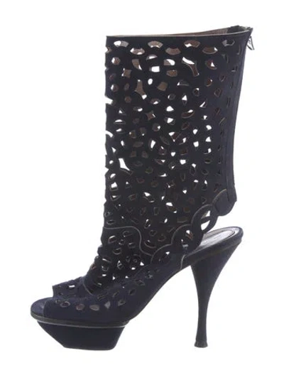Pre-owned Marni Suede Patterned Boots In Blue