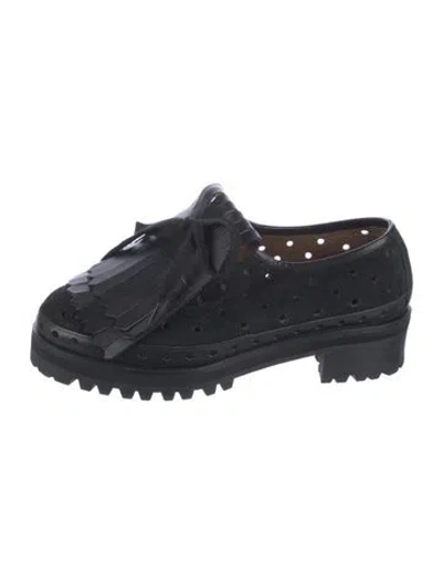 Pre-owned Marni Suede Pleated Accents Oxfords In Black