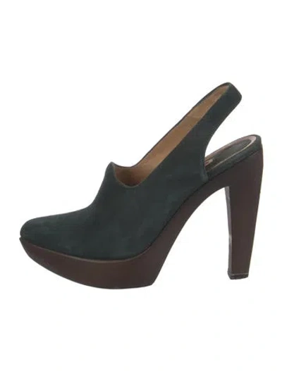 Pre-owned Marni Suede Slingback Pumps In Green