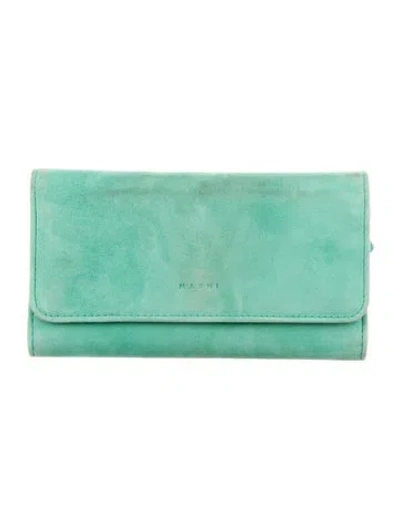 Pre-owned Marni Suede Trifold Wallet In Green