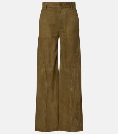 Marni Suede Wide-leg Pants In Green