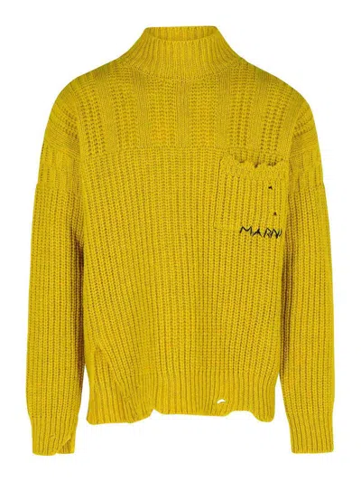 MARNI MUSTARD VIRGIN WOOL TURTLENECK SWEATER
