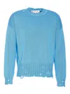 Marni Light Blue Cotton Crewneck Sweater In Blue