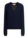 Marni Blue Silk And Wool Blend Cardigan With Contrasting Back Panel In Blue
