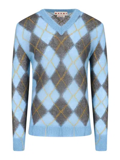 Marni V Neck Sweater In Blue