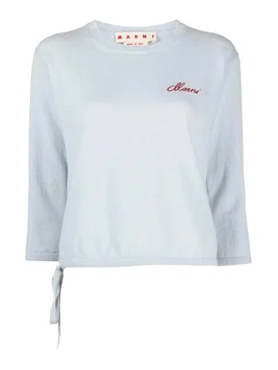 Marni Sweater With Logo In Azzurro Blu E Verdi