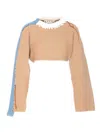 Marni Women Bicolor Cropped Sweater With Stitching