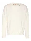 Marni Drawstring Crewneck Distressed Sweater In Neutral