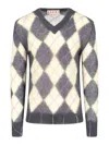 Marni Mens Endive Argyle-pattern V-neck Wool-blend Jumper In White