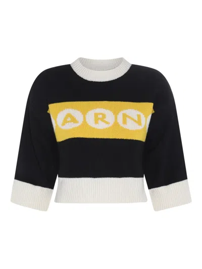 MARNI BLACK VIRGIN WOOL LOGO SWEATER