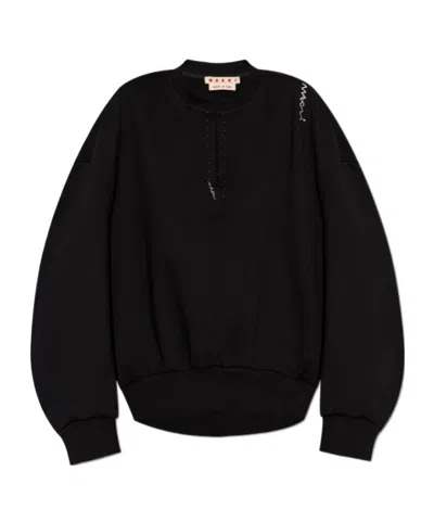 MARNI MARNI LOGO EMBROIDERED DECORATIVE STITCHING SWEATSHIRT