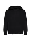 Marni Drawstring Distressed Knitted Hoodie In Black