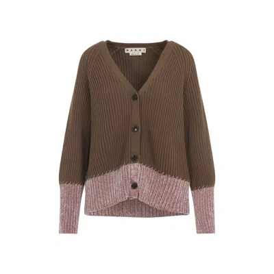 Marni Two Tone V Neck Cardigan In Brown