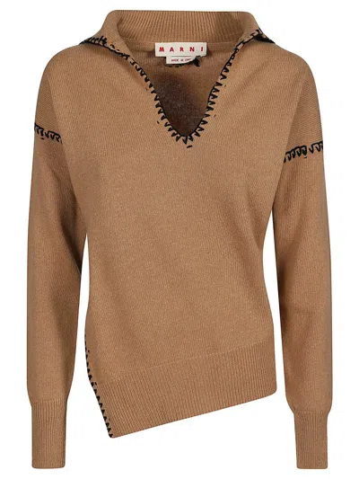 Marni V Neck Sweater In Brown