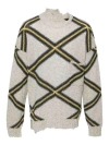 Marni Diamond-check Distressed Jumper In Grey