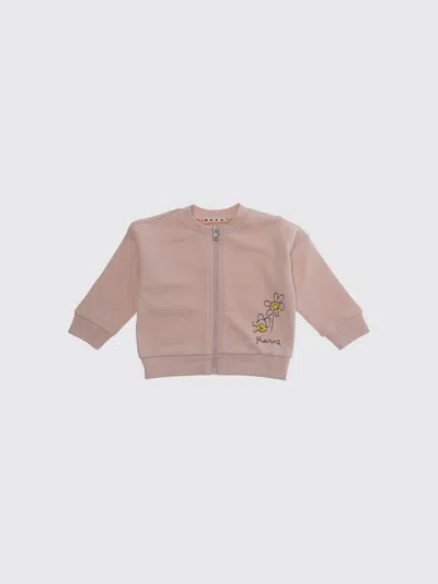 Marni Babies'  Cotton Hoodie With Zip In Brown