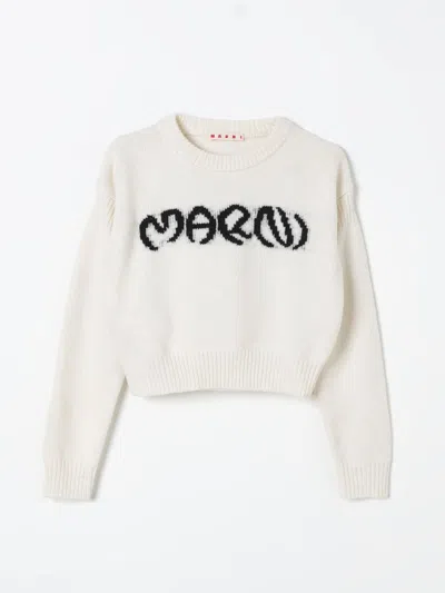 Marni Kids' Intarsia-knit Logo Jumper In Natural