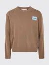 Marni Ribbed Cuff Crew Neck Knit Sweater In Brown