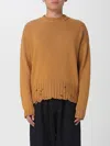 Marni Distressed Long Sleeve Ruffled Neckline Sweater In Brown