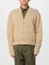 Marni Cropped Cardigan Sweater With Horizontal Stripes And Logo Detail In Yellow