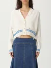 Marni Mending Logo Distressed Boxy Cotton Cardigan In White