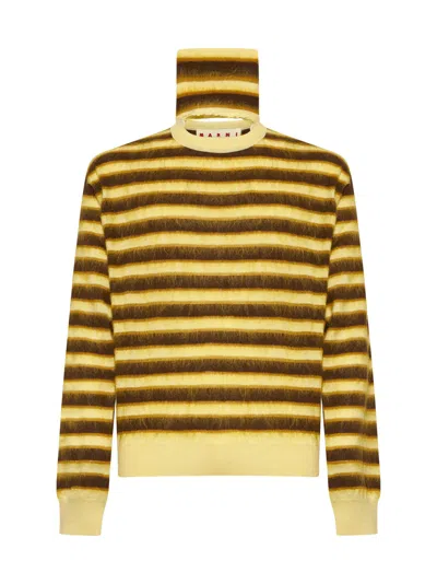 Marni Striped Roll-neck Knitted Jumper In Brown