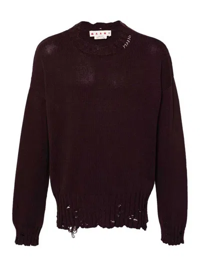 Marni Maroon Destroyed Effect Jumper In Red