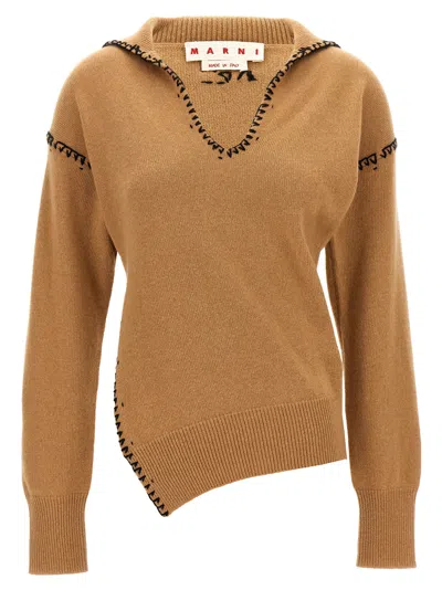 Marni Light Brown Sweater Stitching In Beige