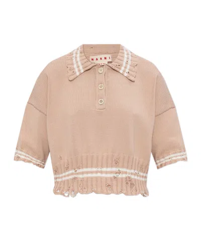 MARNI MARNI DISTRESSED SHORT-SLEEVE KNIT SHIRT