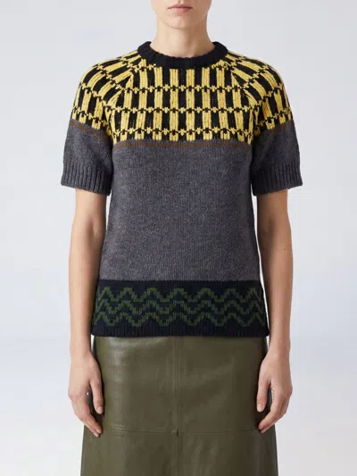 Marni Grey Wool Jumper With Geometric Motif In Gray