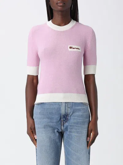 Marni Wool Blend Short Sleeve Crewneck Sweater In Pink