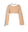 Marni Women Bicolor Cropped Sweater With Stitching