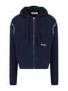 Marni Hooded Sweatshirt With Embroidered Detail And Ribbed Texture In Blue